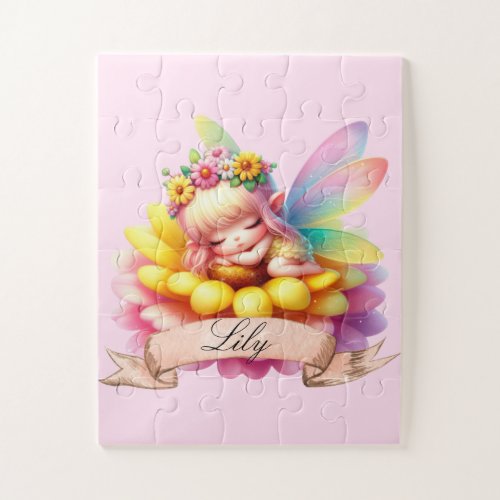 Cute Whimsical Floral Sweet Dreams Sleeping Fairy Jigsaw Puzzle