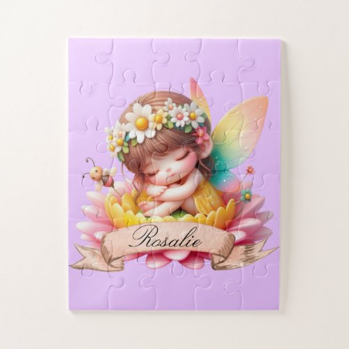 Cute Whimsical Floral Sweet Dreams Sleeping Fairy Jigsaw Puzzle