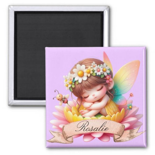 Cute Whimsical Floral Sweet Dreams Sleeping Fairy Magnet