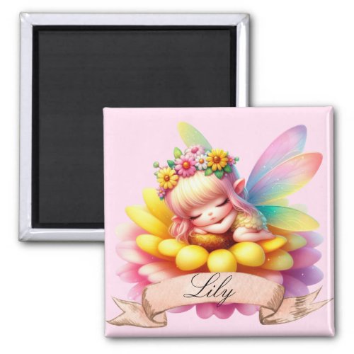 Cute Whimsical Floral Sweet Dreams Sleeping Fairy Magnet