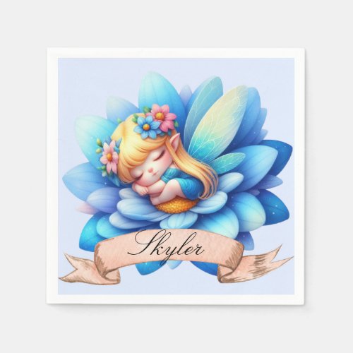 Cute Whimsical Floral Sweet Dreams Sleeping Fairy Napkins