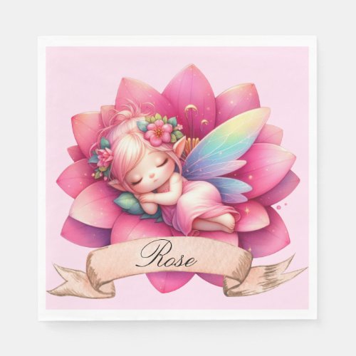 Cute Whimsical Floral Sweet Dreams Sleeping Fairy Napkins