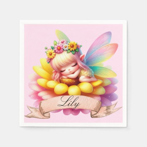 Cute Whimsical Floral Sweet Dreams Sleeping Fairy Napkins