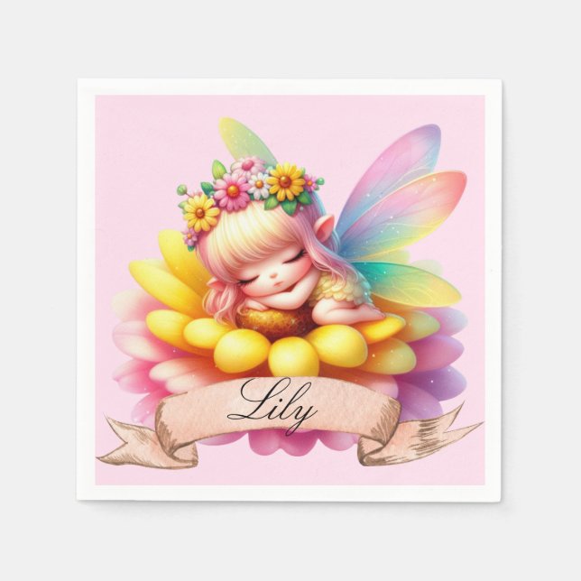 Cute Whimsical Floral Sweet Dreams Sleeping Fairy Napkins (Front)