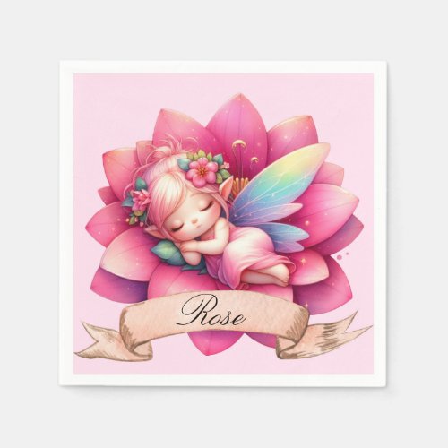 Cute Whimsical Floral Sweet Dreams Sleeping Fairy Napkins