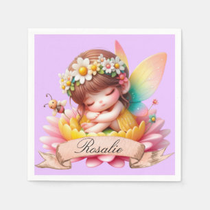 Cute Whimsical Floral Sweet Dreams Sleeping Fairy Napkins