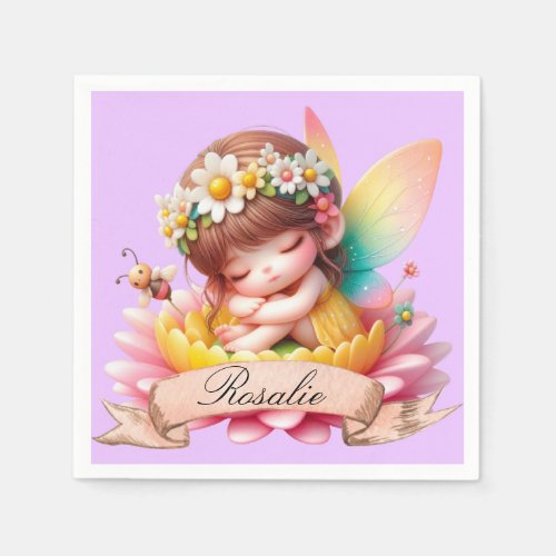 Cute Whimsical Floral Sweet Dreams Sleeping Fairy Napkins