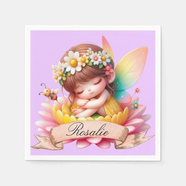 Cute Whimsical Floral Sweet Dreams Sleeping Fairy Napkins (Front)