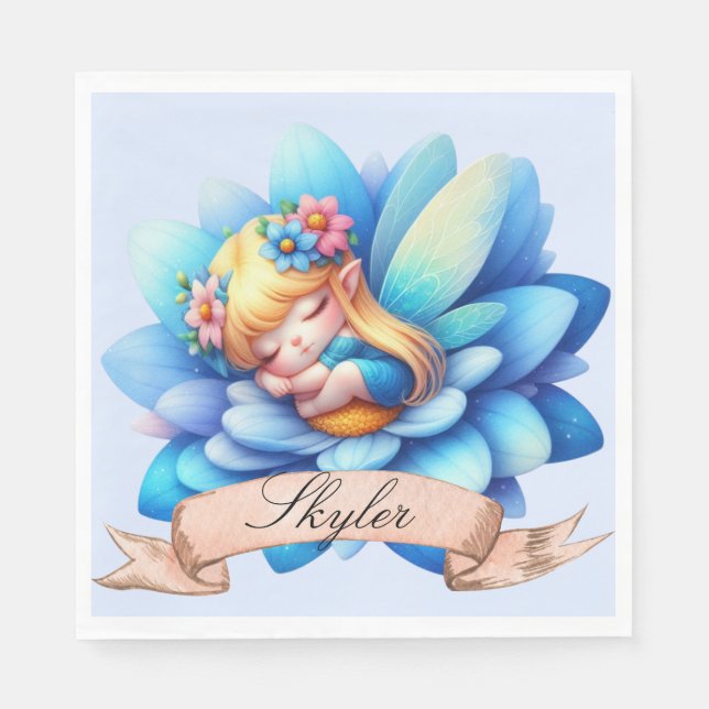 Cute Whimsical Floral Sweet Dreams Sleeping Fairy Napkins (Front)