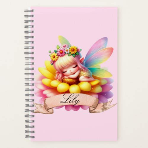 Cute Whimsical Floral Sweet Dreams Sleeping Fairy Notebook