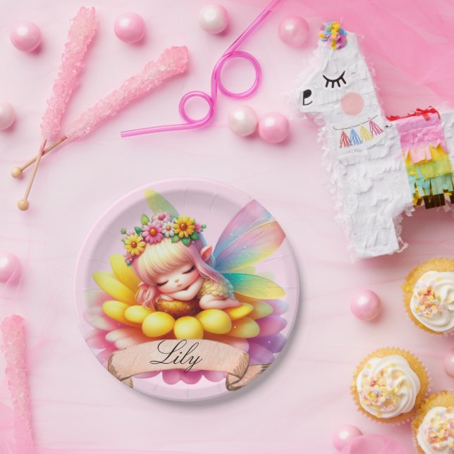 Cute Whimsical Floral Sweet Dreams Sleeping Fairy Paper Plates (Party)