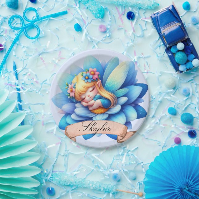 Cute Whimsical Floral Sweet Dreams Sleeping Fairy Paper Plates (Party)