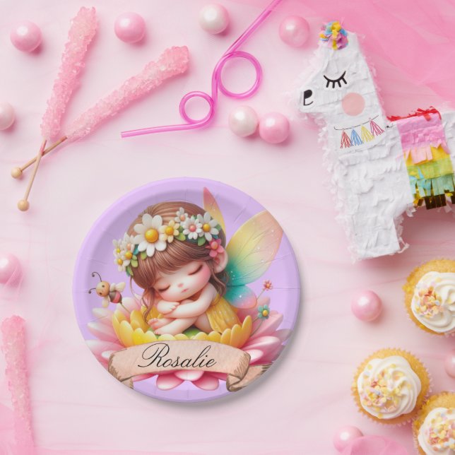 Cute Whimsical Floral Sweet Dreams Sleeping Fairy Paper Plates (Party)