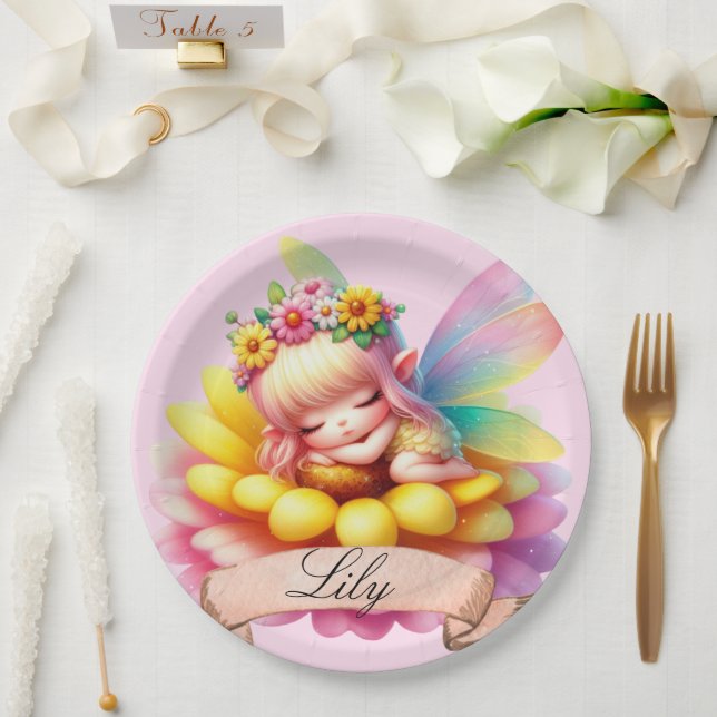 Cute Whimsical Floral Sweet Dreams Sleeping Fairy Paper Plates (Wedding)