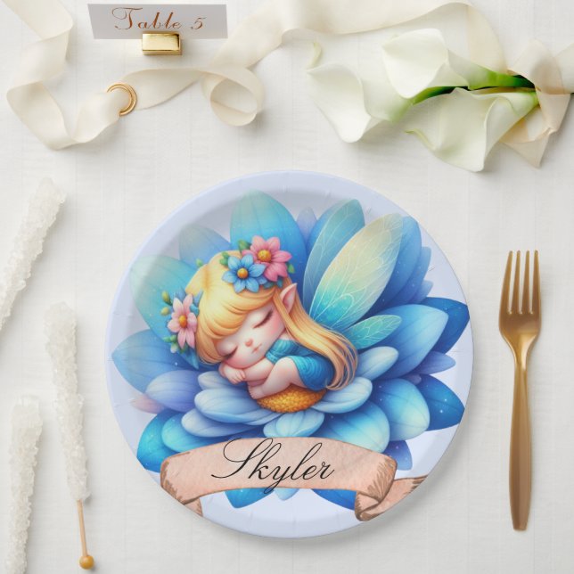 Cute Whimsical Floral Sweet Dreams Sleeping Fairy Paper Plates (Wedding)