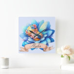 Cute Whimsical Floral Sweet Dreams Sleeping Fairy Square Wall Clock