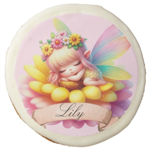 Cute Whimsical Floral Sweet Dreams Sleeping Fairy Sugar Cookie