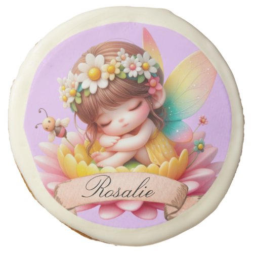 Cute Whimsical Floral Sweet Dreams Sleeping Fairy Sugar Cookie