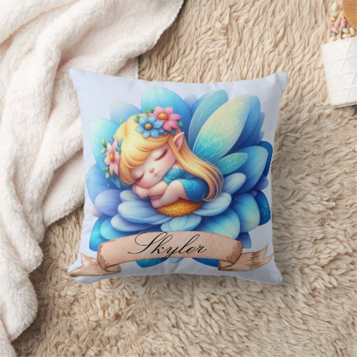 Cute Whimsical Floral Sweet Dreams Sleeping Fairy Throw Pillow