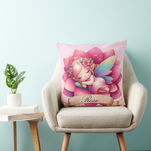 Cute Whimsical Floral Sweet Dreams Sleeping Fairy Throw Pillow