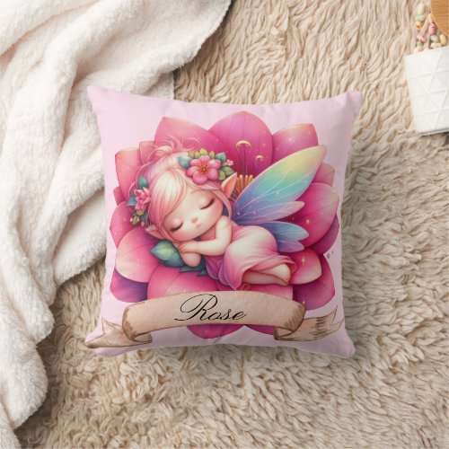 Cute Whimsical Floral Sweet Dreams Sleeping Fairy Throw Pillow