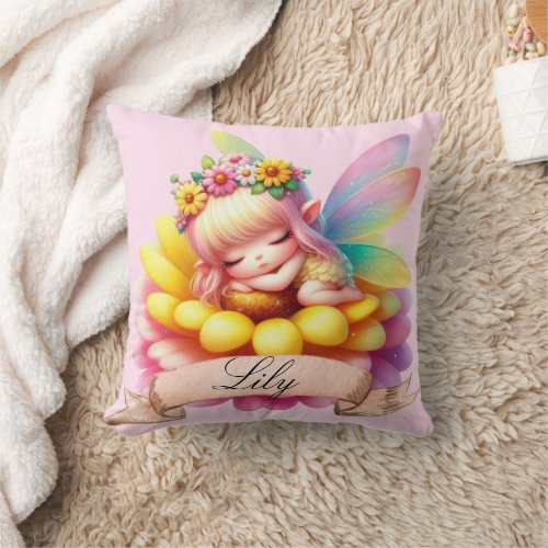 Cute Whimsical Floral Sweet Dreams Sleeping Fairy Throw Pillow