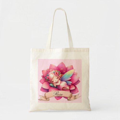 Cute Whimsical Floral Sweet Dreams Sleeping Fairy Tote Bag