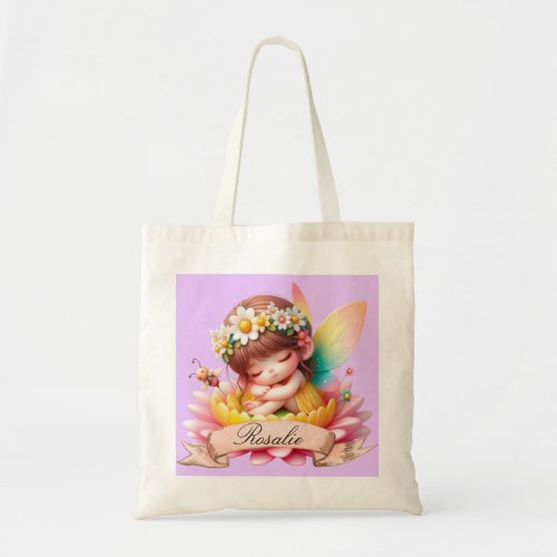 Cute Whimsical Floral Sweet Dreams Sleeping Fairy Tote Bag