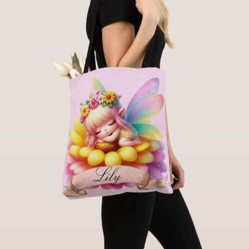 Cute Whimsical Floral Sweet Dreams Sleeping Fairy Tote Bag