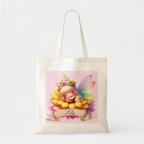 Cute Whimsical Floral Sweet Dreams Sleeping Fairy Tote Bag