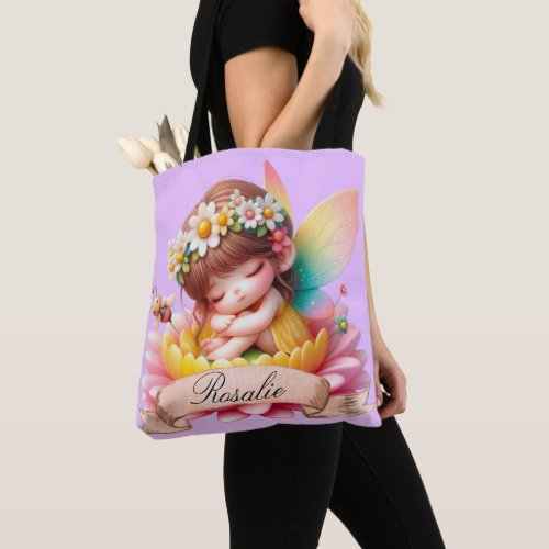 Cute Whimsical Floral Sweet Dreams Sleeping Fairy Tote Bag