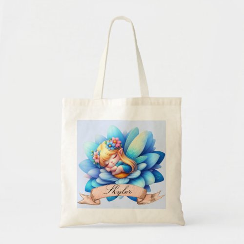 Cute Whimsical Floral Sweet Dreams Sleeping Fairy Tote Bag