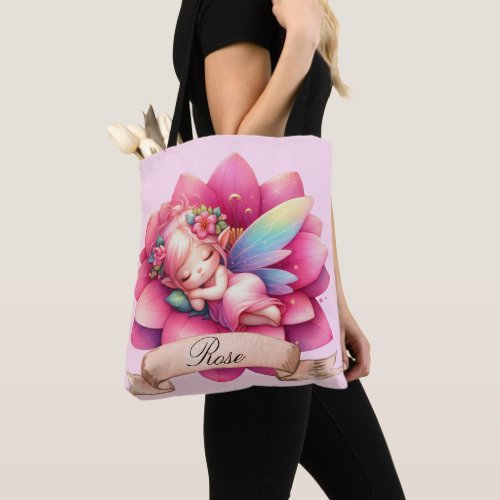 Cute Whimsical Floral Sweet Dreams Sleeping Fairy Tote Bag