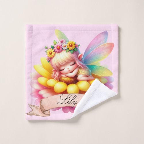 Cute Whimsical Floral Sweet Dreams Sleeping Fairy Wash Cloth