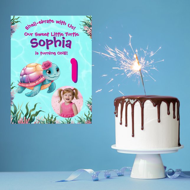Cute Whimsical Floral Turtle Birthday Welcome  Poster (Creator Uploaded)