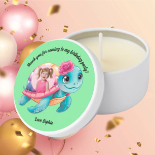 Cute Whimsical Floral Turtle Girly Kids Birthday Mini Candle Favors