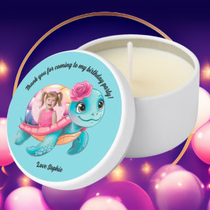 Cute Whimsical Floral Turtle Girly Kids Birthday Mini Candle Favors