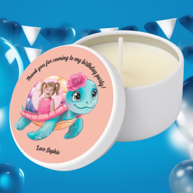 Cute Whimsical Floral Turtle Girly Kids Birthday Mini Candle Favors (Creator Uploaded)