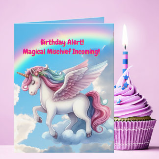 Cute Whimsical Floral Unicorn Girly Kids Birthday Card