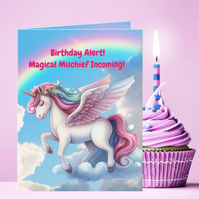 Cute Whimsical Floral Unicorn Girly Kids Birthday  Card (Creator Uploaded)