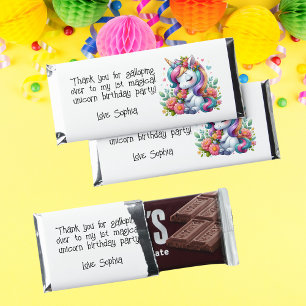 Cute Whimsical Floral Unicorn Girly Kids Birthday Hershey Bar Favors