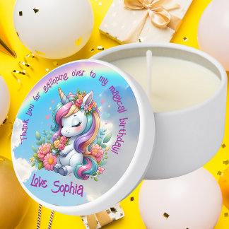 Cute Whimsical Floral Unicorn Girly Kids Birthday Mini Candle Favors