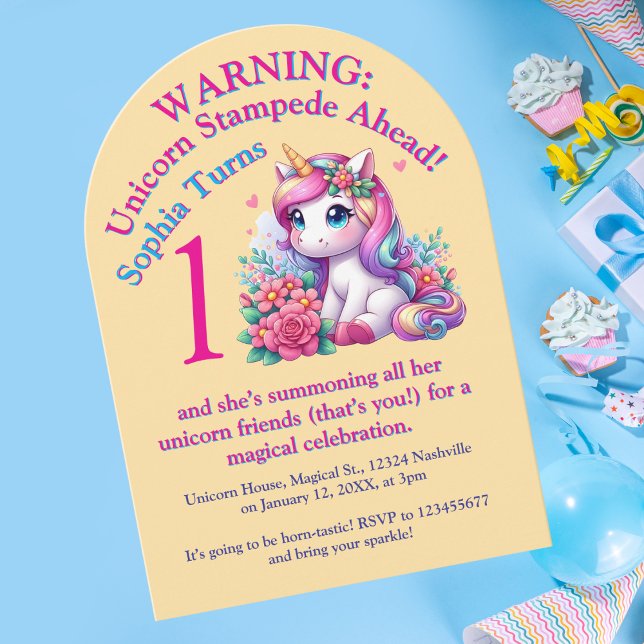 Cute Whimsical Floral Unicorn Photo Kids Birthday Invitation (Creator Uploaded)