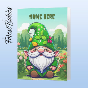 Cute Whimsical Flower Garden Gnome Cartoon Graphic Pocket Folder