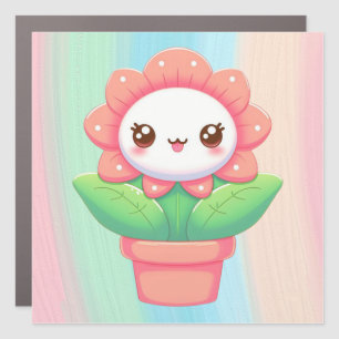 Cute, whimsical flower in pot car magnet
