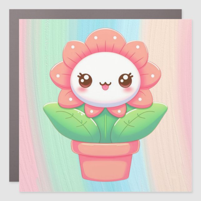Cute, whimsical flower in pot car magnet (Front)