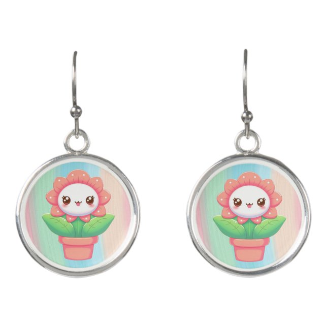 Cute, whimsical flower in pot earrings (Front)