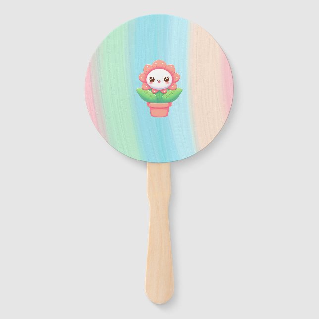 Cute, whimsical flower in pot hand fan (Front)