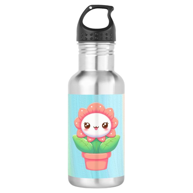 Cute, whimsical flower in pot stainless steel water bottle (Front)