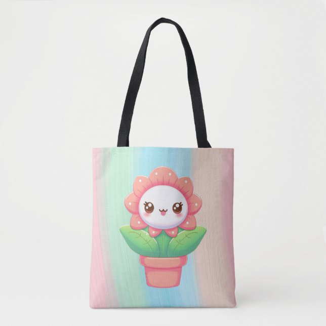 Cute, whimsical flower in pot tote bag (Front)